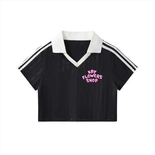Contrast Collar Striped Cropped Jersey