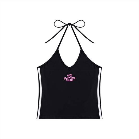 Women's Color Block Halter Crop Tank Top